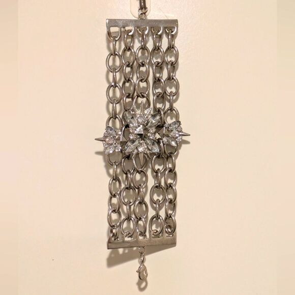 Jewelry - Stunning 7.5" Spiky Chain Cuff with Rhinestones